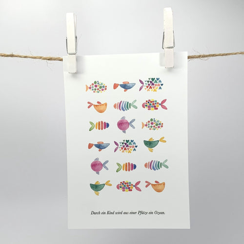 Postkarte Ozean mit bunten Fischen hergestellt von fuerdiekleinen aus Österreich
