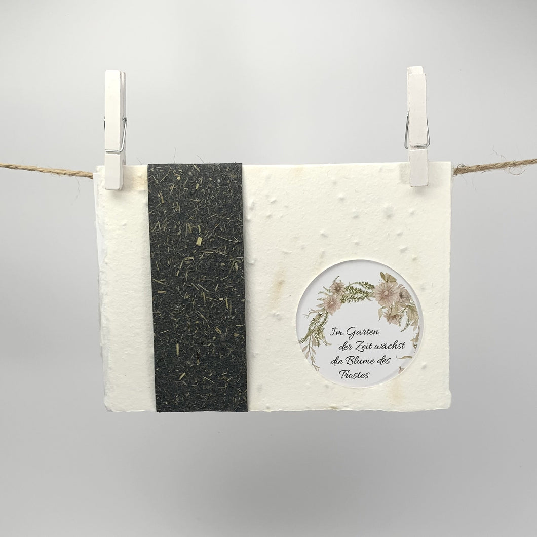 Weiße Trauerkarte mit schwarzer Banderole aus Saatpapier hergestellt von Seedpap aus Österreich